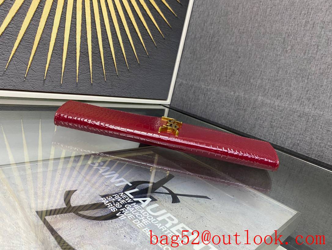 Saint Laurent YSL Uptown Pouch Clutch Bag in Crocodile Embossed Leather Wine 565739