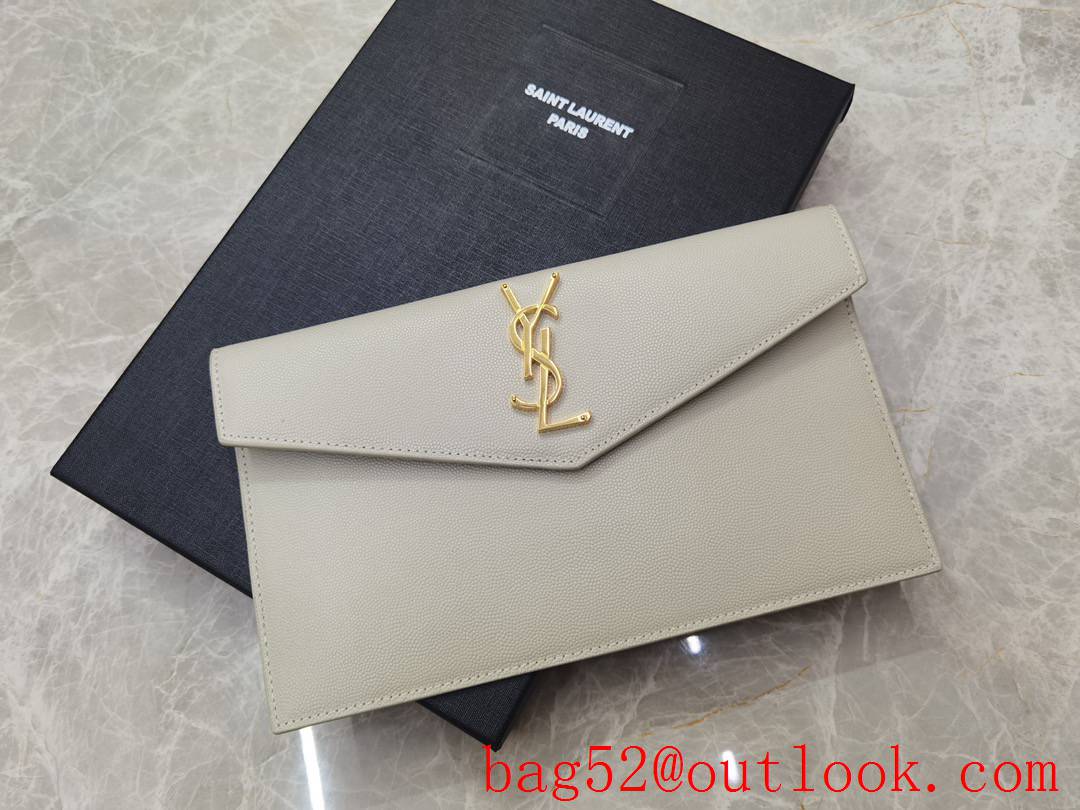 Saint Laurent YSL Uptown Pouch Clutch Bag in Grained Leather Cream 565739