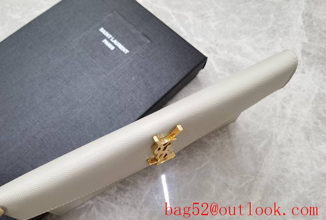 Saint Laurent YSL Uptown Pouch Clutch Bag in Grained Leather Cream 565739