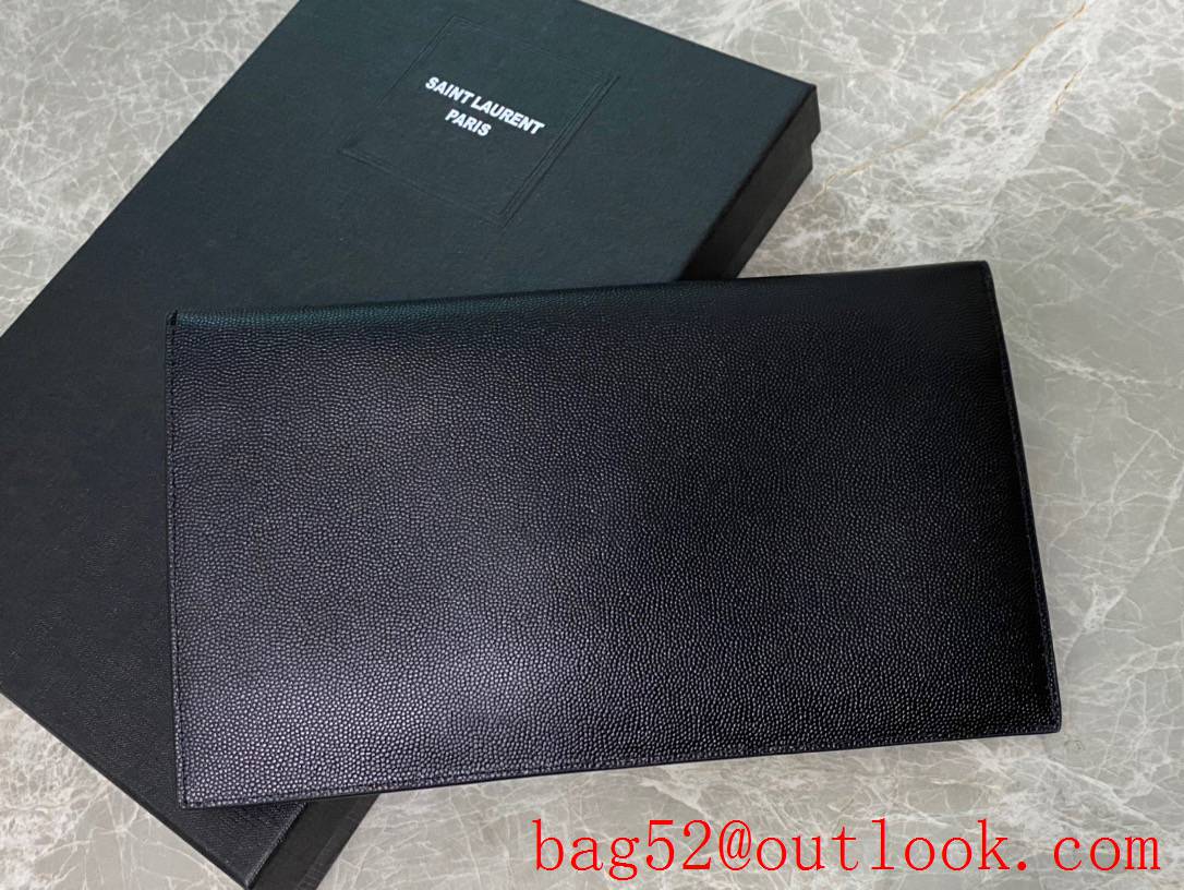 Saint Laurent YSL Uptown Pouch Clutch Bag in Grained Leather Black Gold 565739