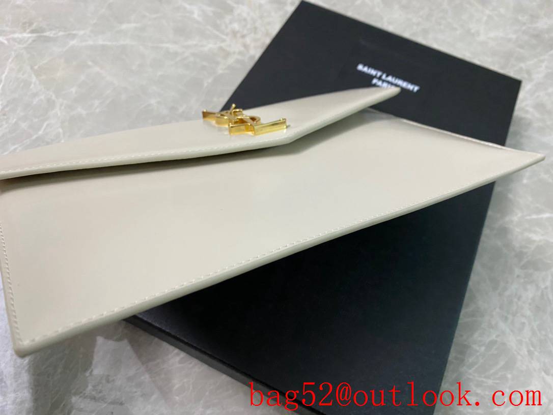 Saint Laurent YSL Uptown Pouch Clutch Bag in Smooth Leather Cream 565739