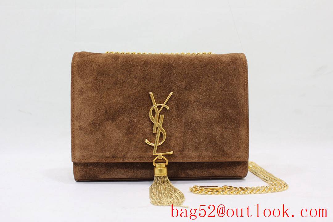 Saint Laurent YSL Suede Leather Kate 20cm Chain Bag with Tassel Brown 377628