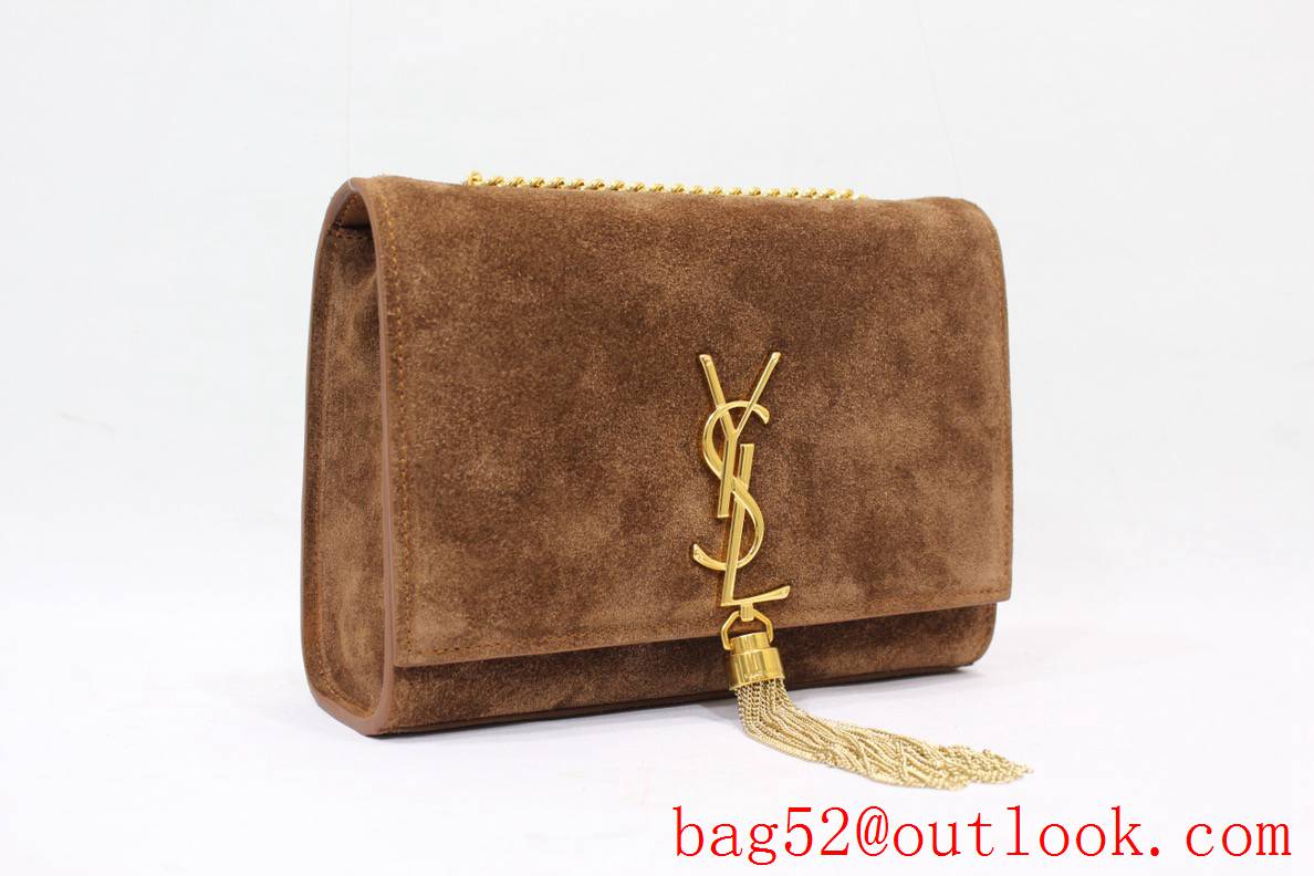 Saint Laurent YSL Suede Leather Kate 20cm Chain Bag with Tassel Brown 377628