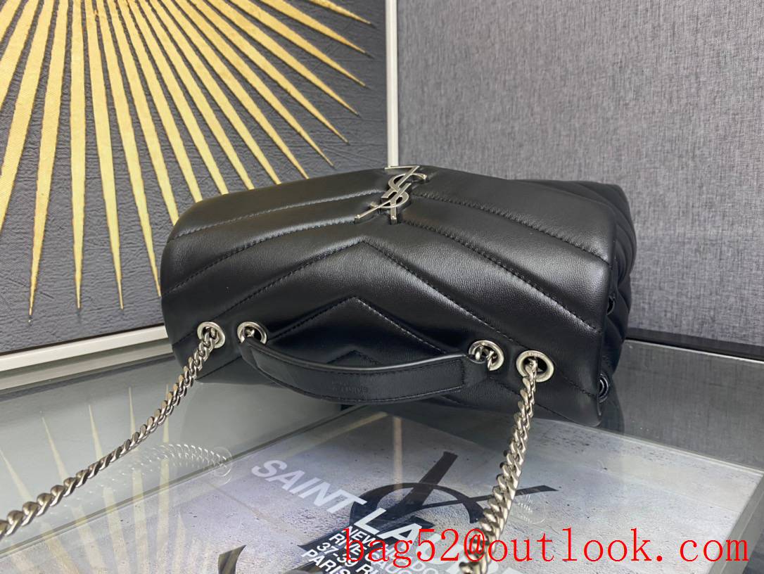 Saint Laurent YSL Lambskin Loulou Small Shoulder Bag with Chain Black Silver 494699
