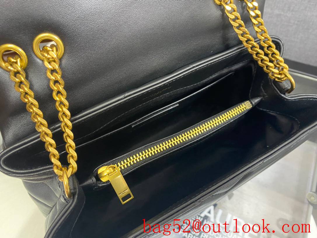 Saint Laurent YSL Lambskin Loulou Small Shoulder Bag with Chain Black Gold 494699