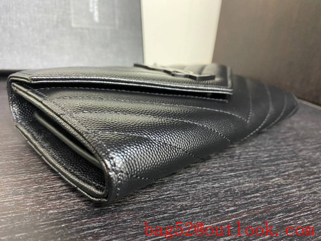 Saint Laurent YSL Monogram Grained Leather Wallet Purse Pouch Black 423295