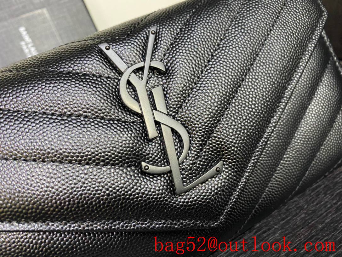 Saint Laurent YSL Monogram Grained Leather Wallet Purse Pouch Black 423295