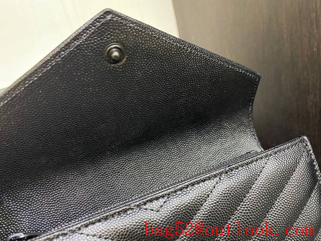 Saint Laurent YSL Monogram Grained Leather Wallet Purse Pouch Black 423295