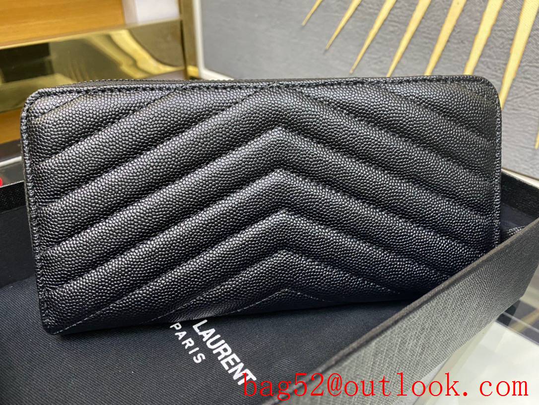 Saint Laurent YSL Calf Leather Zipper Wallet Purse Pouch Black 403948