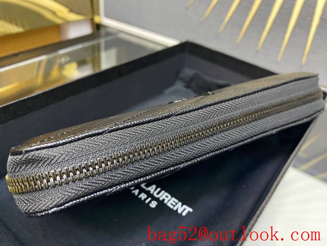 Saint Laurent YSL Calf Leather Zipper Wallet Purse Pouch Black 403948