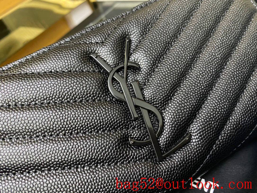 Saint Laurent YSL Calf Leather Zipper Wallet Purse Pouch Black 403948