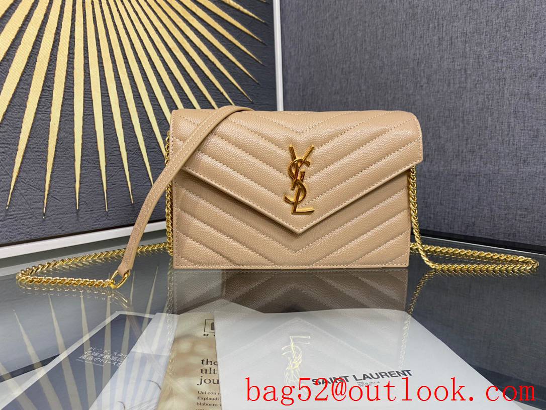 Saint Laurent YSL Calf Leather Envelop Chain Wallet Shoulder Bag Apricot 393953