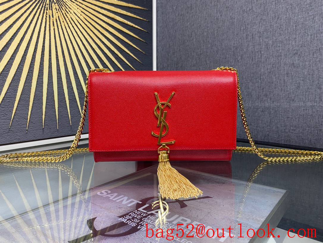 Saint Laurent YSL Kate Small Chain Bag with Tassel in Grained Leather Red 474366