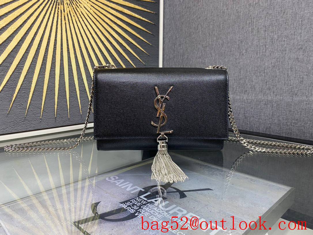 Saint Laurent YSL Kate Small Chain Bag with Tassel Grained Leather Silver 474366