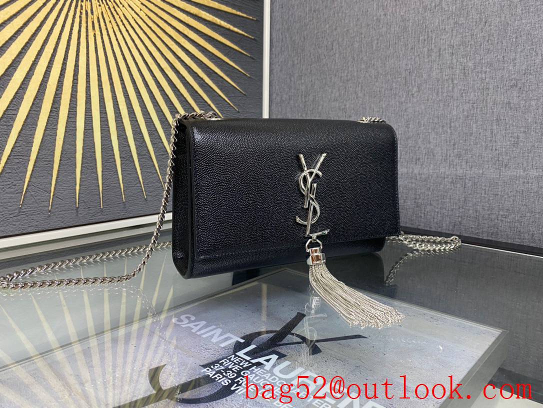 Saint Laurent YSL Kate Small Chain Bag with Tassel Grained Leather Silver 474366