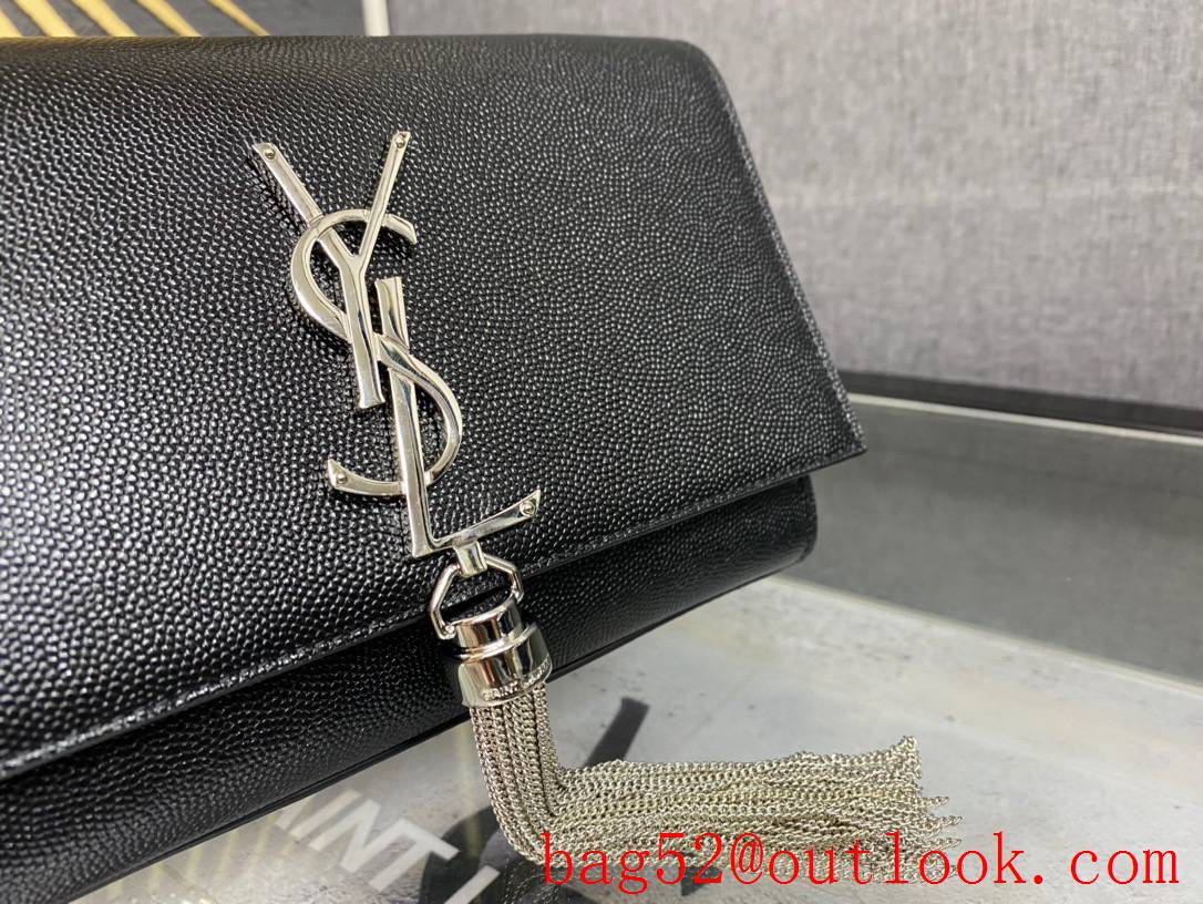 Saint Laurent YSL Kate Small Chain Bag with Tassel Grained Leather Silver 474366