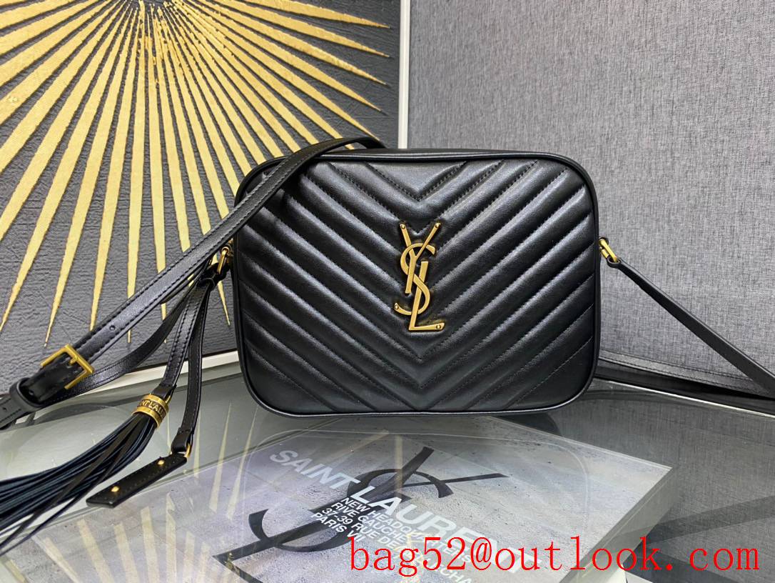 Saint Laurent YSL LOU Camera Bag Handbag in Calfskin Leather Black Gold 520534