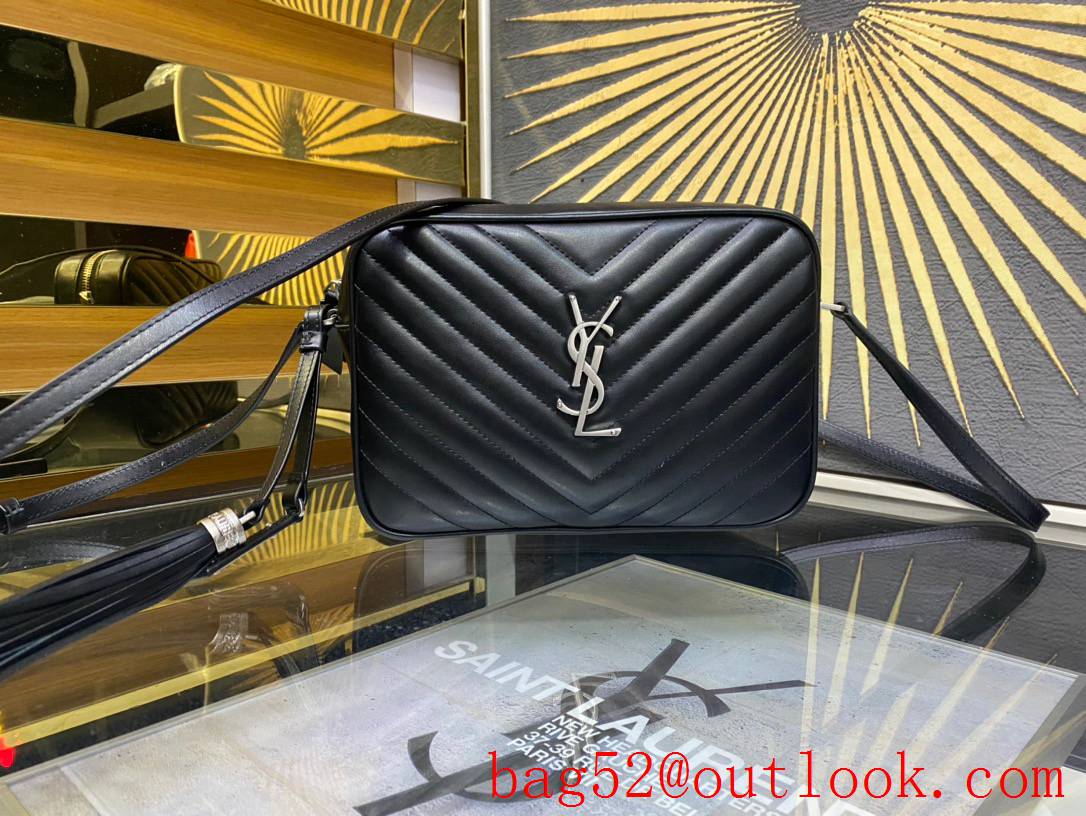 Saint Laurent YSL LOU Camera Bag Handbag in Calfskin Leather Black Silver 520534