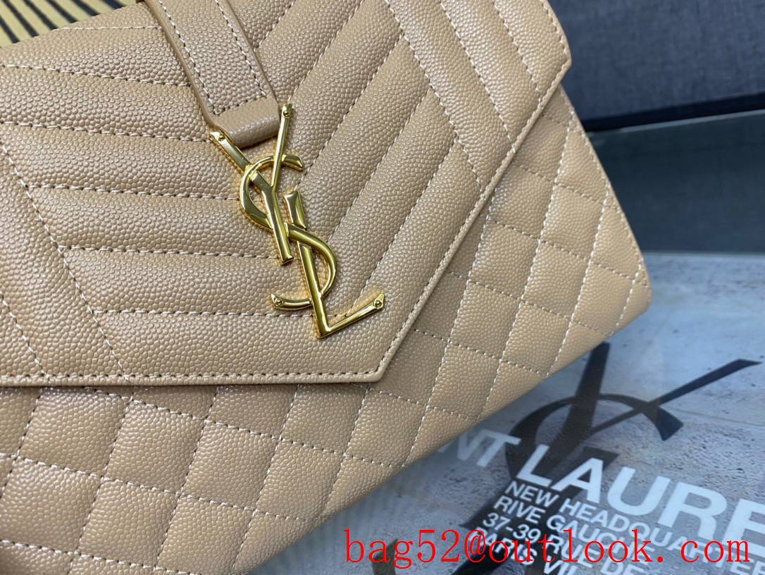 Saint Laurent YSL Monogram Clutch Purse Bag in Grained Leather Beige 651030