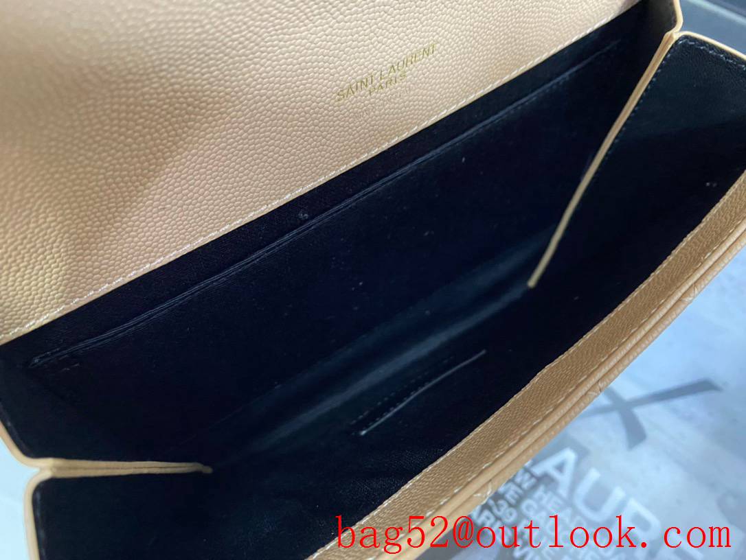 Saint Laurent YSL Monogram Clutch Purse Bag in Grained Leather Beige 651030