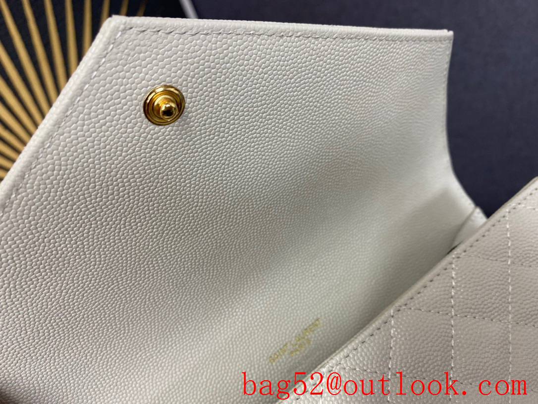 Saint Laurent YSL Monogram Clutch Purse Bag in Grained Leather Cream 651030