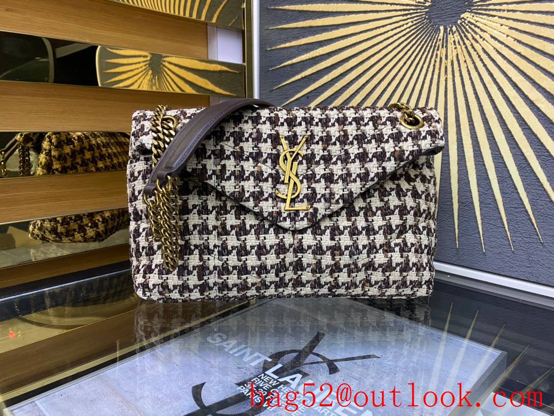 Saint Laurent YSL Puffer Small Bag Handbag in Weaving Linen Brown 577476