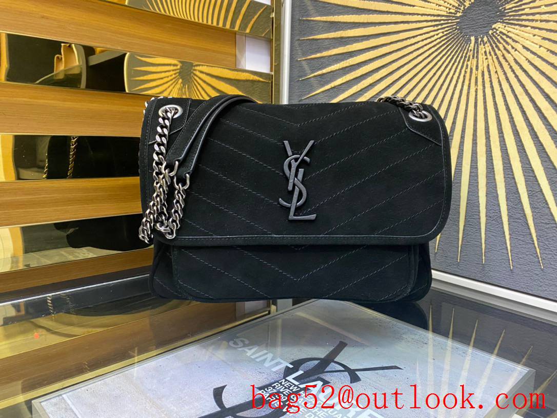 Saint Laurent YSL Niki Medium Shoulder Bag Handbag in Suede Leather Black 498894