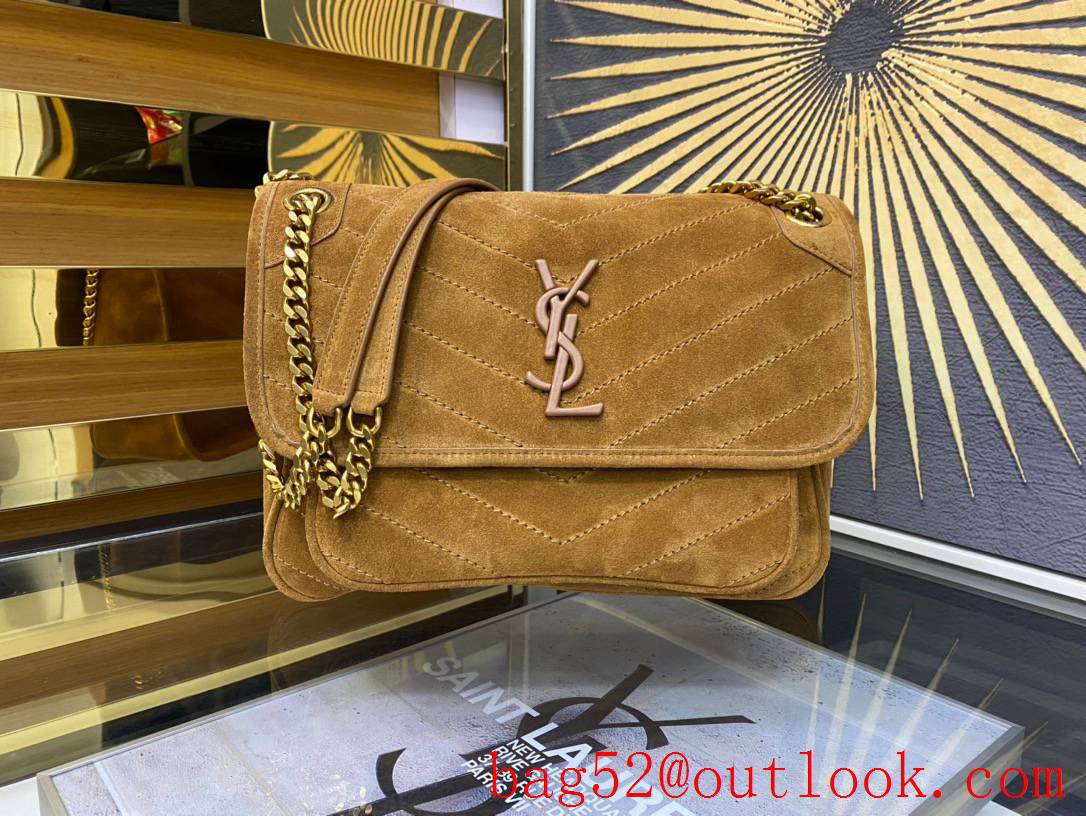 Saint Laurent YSL Niki Medium Shoulder Bag Handbag in Suede Leather Tan 498894