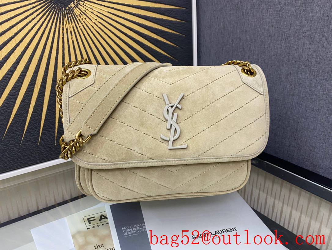 Saint Laurent YSL Niki Medium Shoulder Bag Handbag in Suede Leather Beige 498894