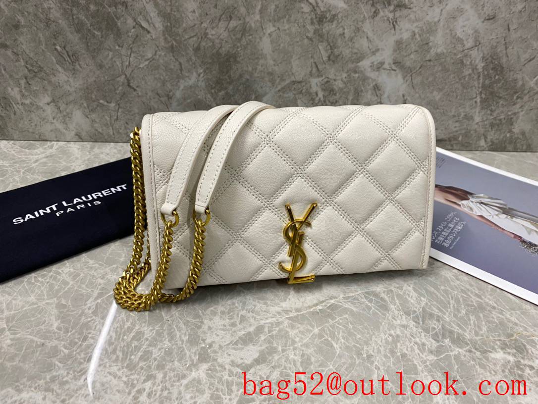 Saint Laurent YSL Becky Chain Wallet Bag Purse in Quilted Lambskin Cream 585031