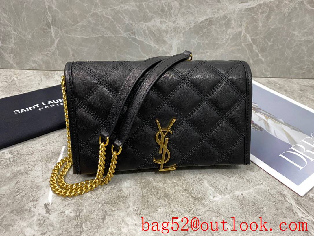 Saint Laurent YSL Becky Chain Wallet Bag Purse in Quilted Lambskin Black 585031