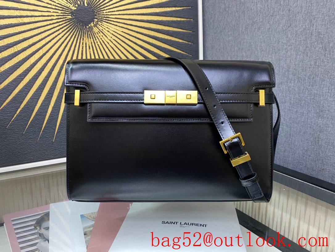 Saint Laurent YSL Manhattan Shoulder Bag in Calfskin Leather Black 579271