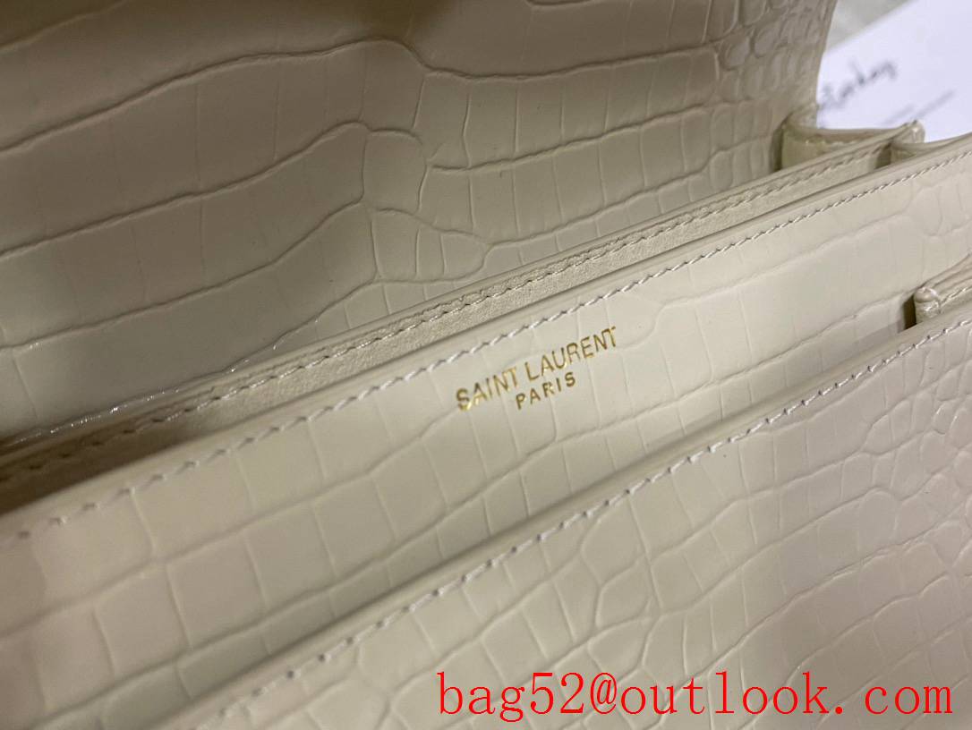 Saint Laurent YSL Calfskin Sunset Medium Shoulder Bag in Crocodile Cream 442906