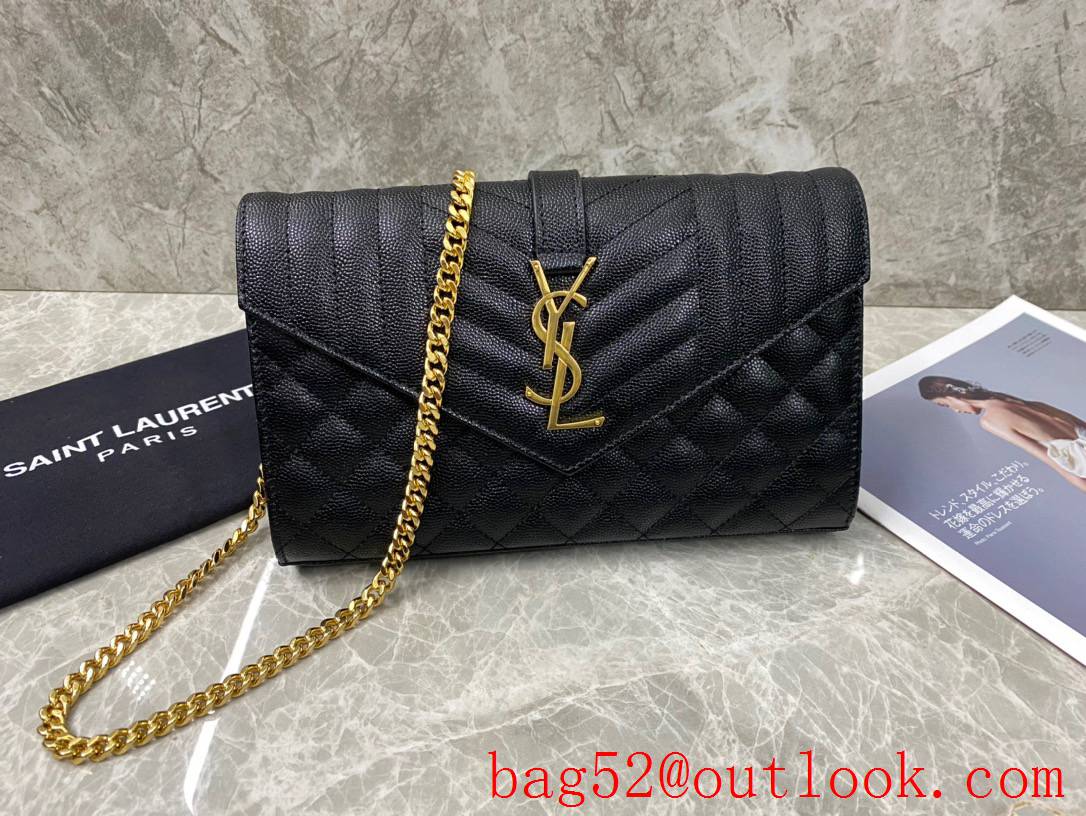 Saint Laurent YSL Monogram Chain Wallet Bag in Grained Leather Black 620280