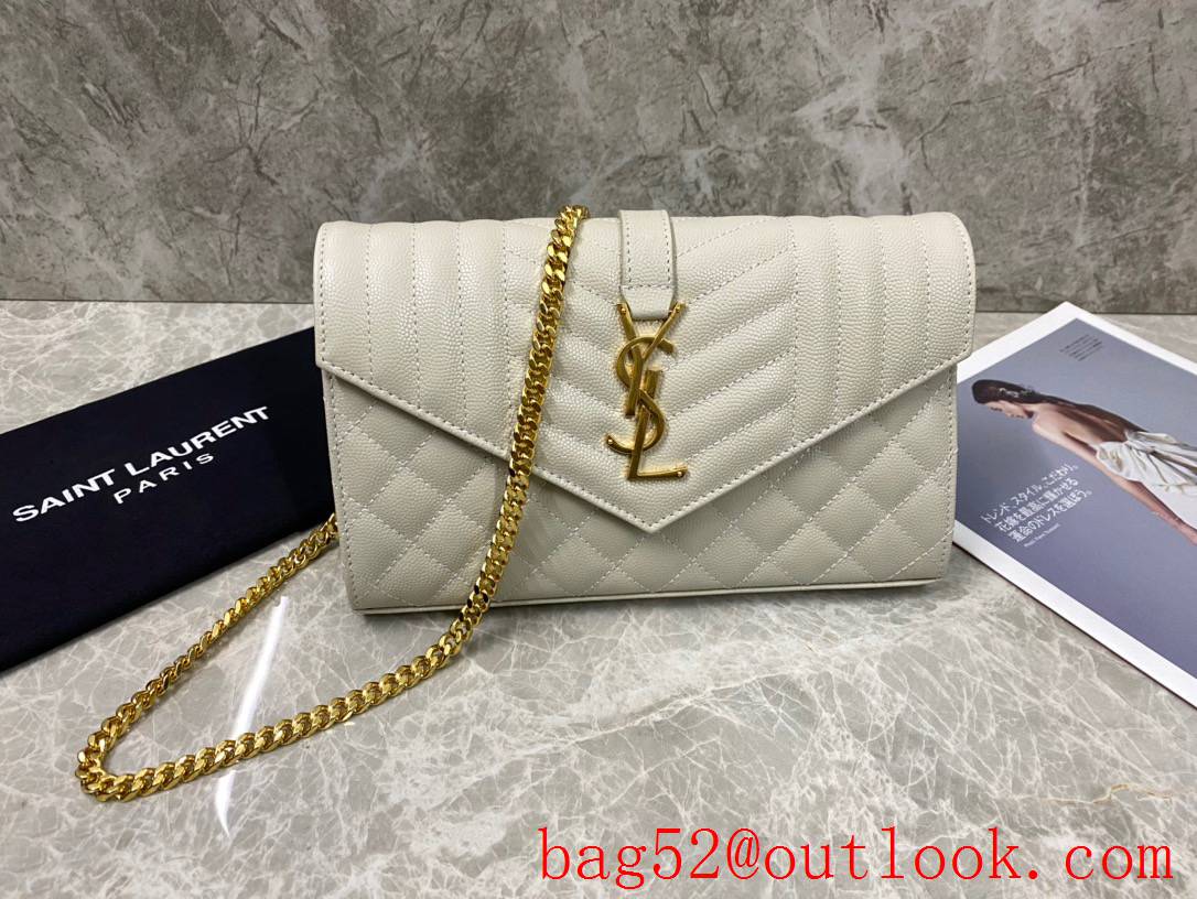 Saint Laurent YSL Monogram Chain Wallet Bag in Grained Leather Cream 620280