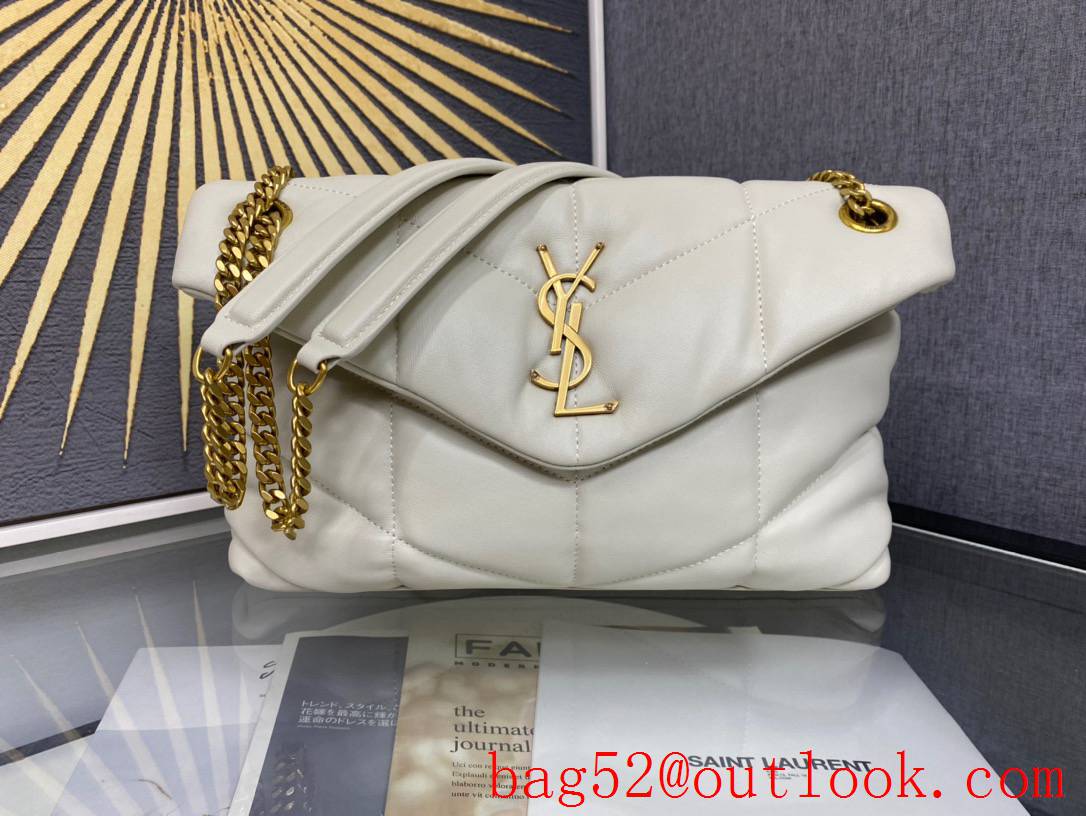 Saint Laurent YSL Puffer Small Bag Handbag in Quilted Lambskin Cream Gold 577476