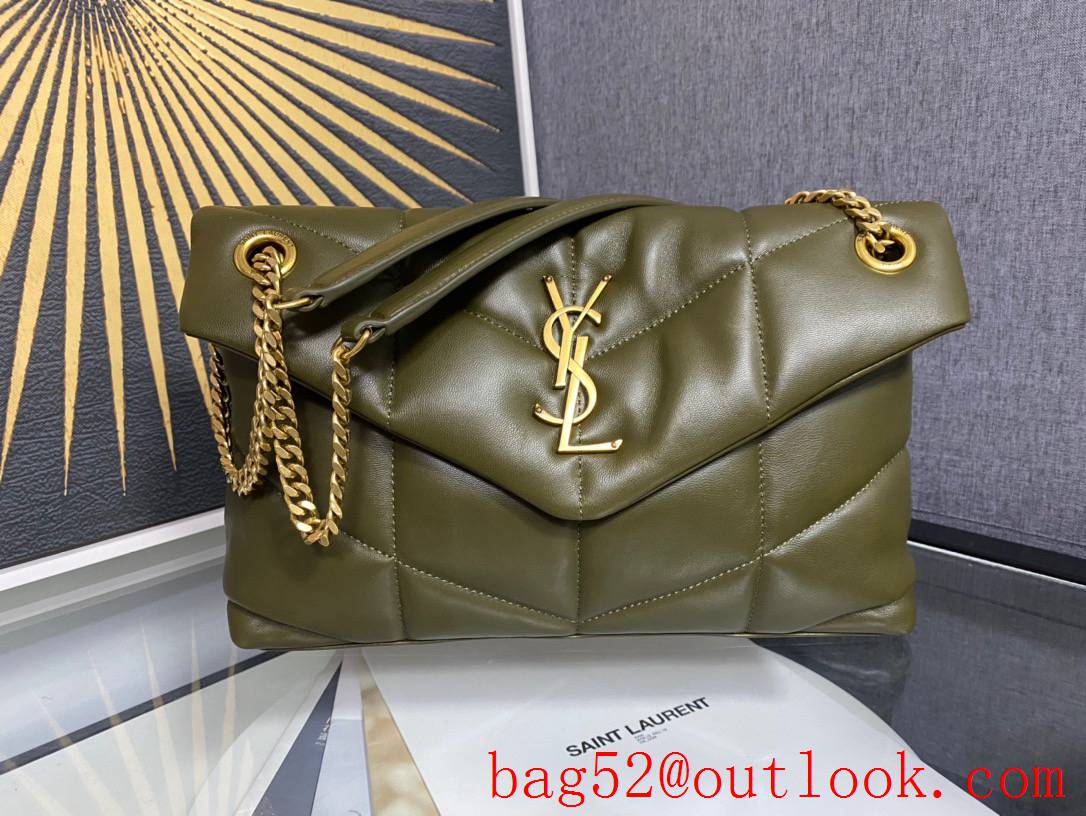 Saint Laurent YSL Puffer Small Bag Handbag in Quilted Lambskin Dark Green 577476