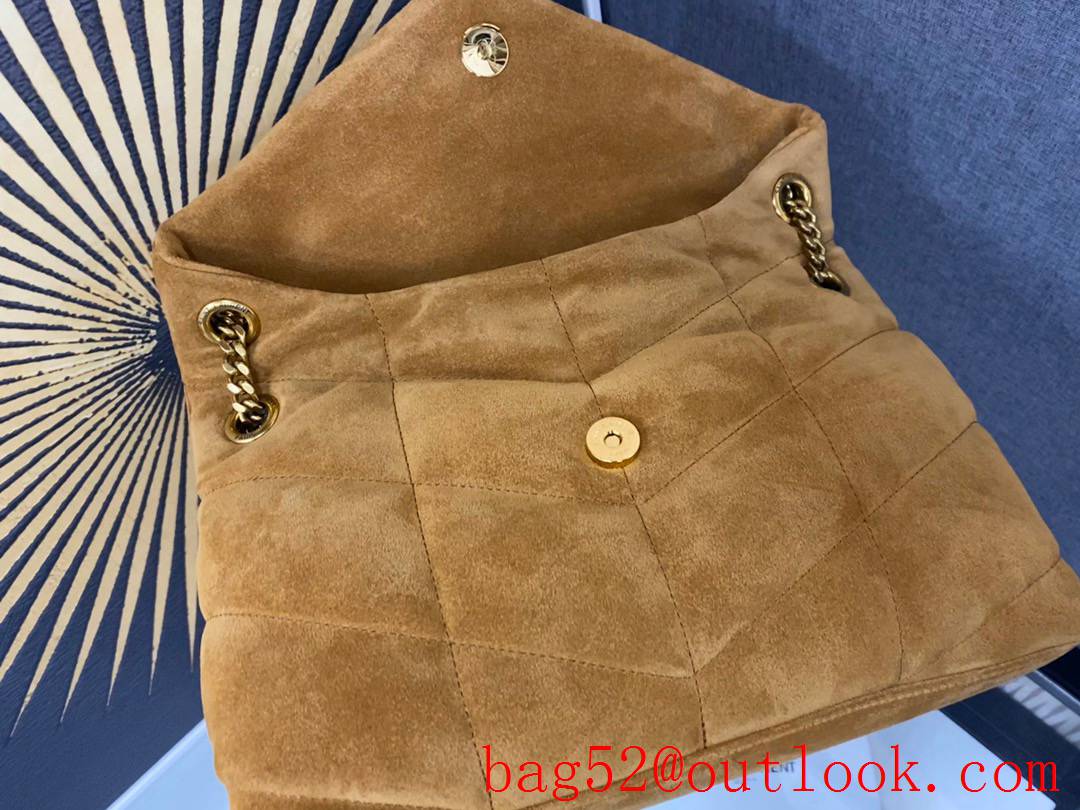 Saint Laurent YSL Puffer Small Bag Handbag in Suede Leather Tan 577476