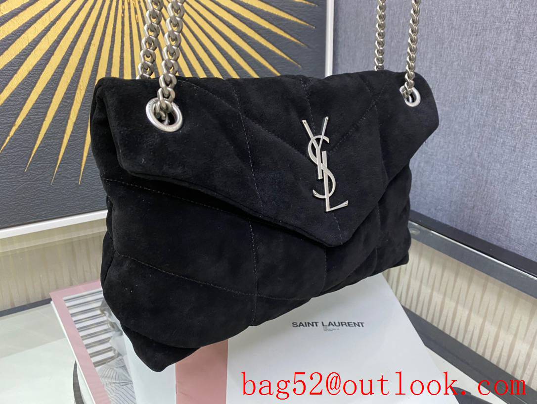 Saint Laurent YSL Puffer Small Bag Handbag in Suede Leather Black 577476