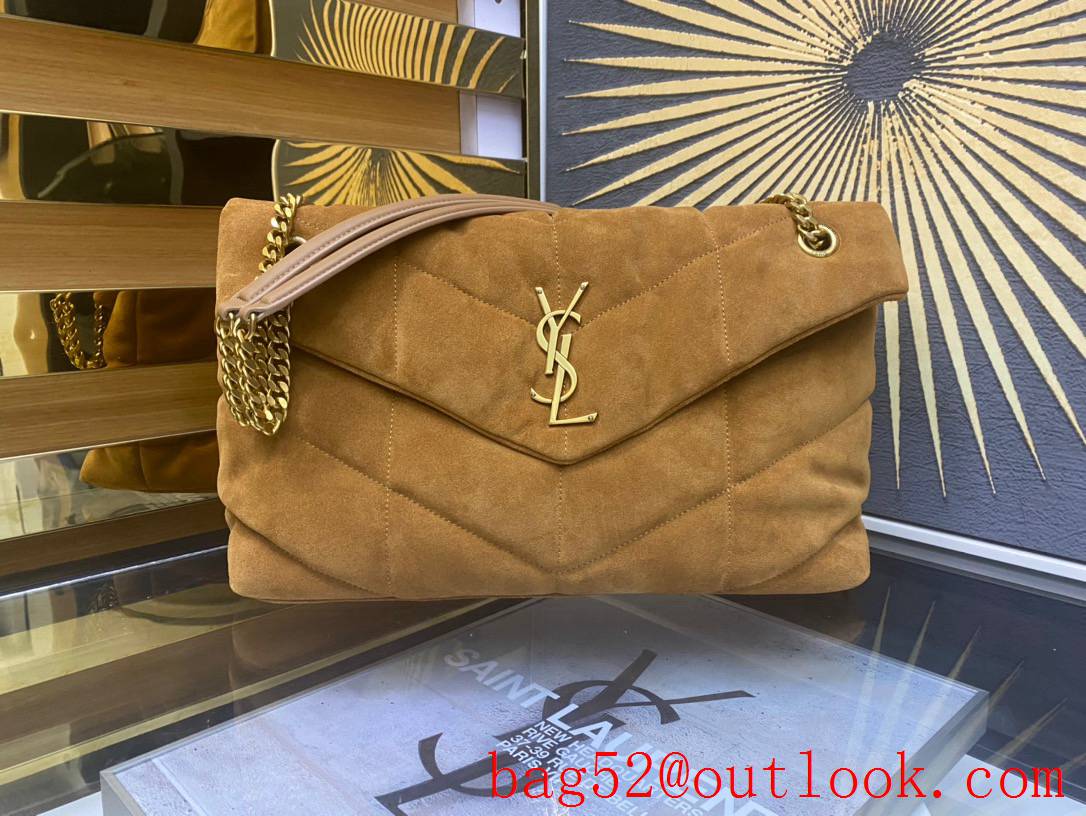 Saint Laurent YSL Puffer Medium Bag Handbag in Suede Leather Tan 577475