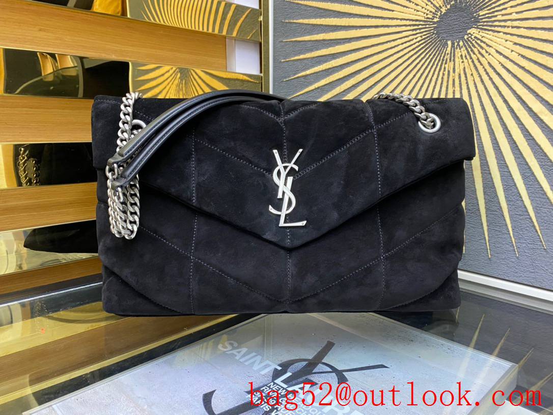 Saint Laurent YSL Puffer Medium Bag Handbag in Suede Leather Black 577475