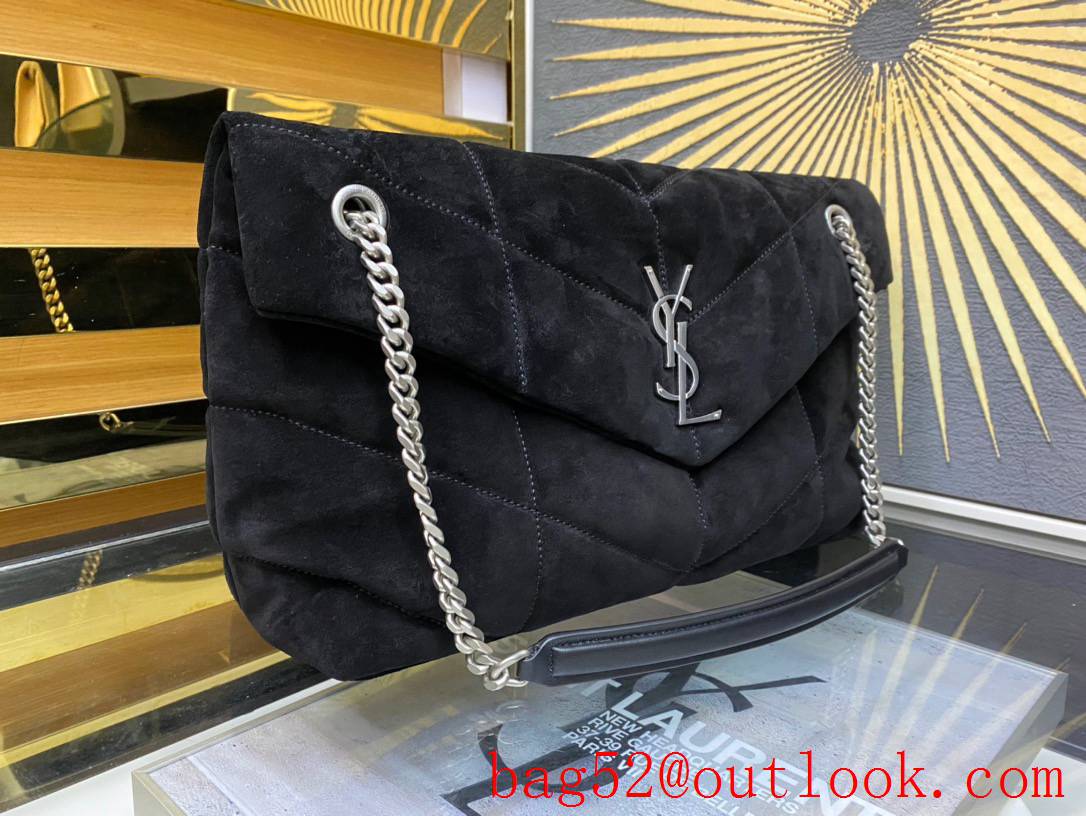 Saint Laurent YSL Puffer Medium Bag Handbag in Suede Leather Black 577475