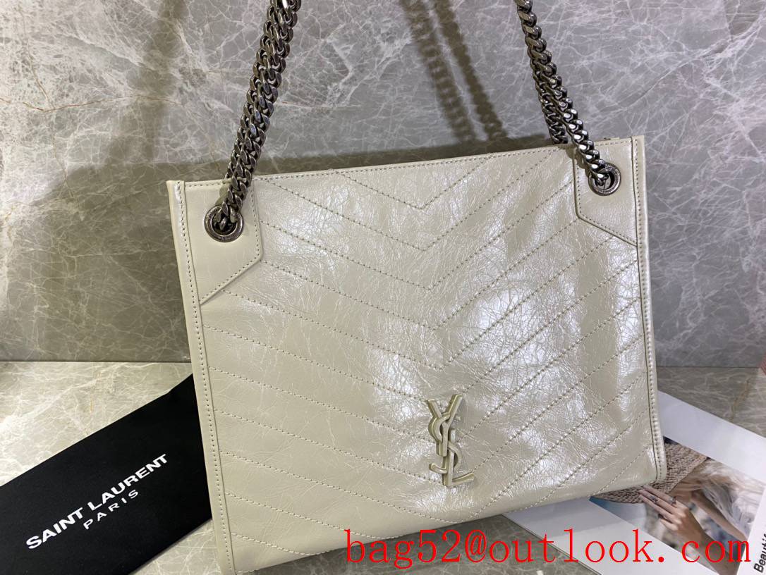 YSL Saint Laurent NiKi Medium Shopping Bag in Crinkled Leather Cream 577999