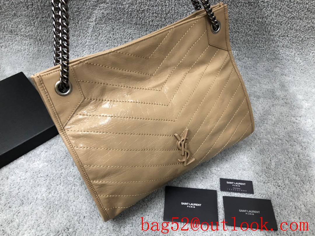 YSL Saint Laurent NiKi Medium Shopping Bag in Crinkled Leather Nude 577999