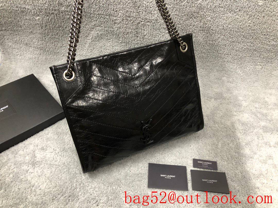 YSL Saint Laurent NiKi Medium Shopping Bag in Crinkled Leather Black 577999