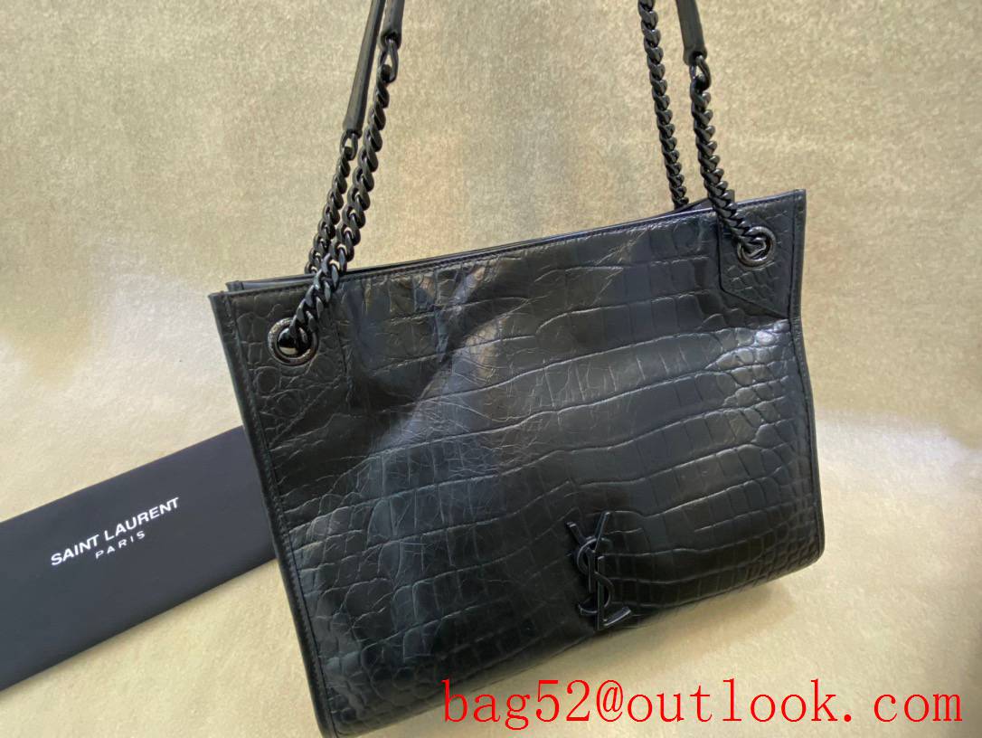 YSL Saint Laurent NiKi Medium Shopping Bag Handbag Black Crocodile 577999