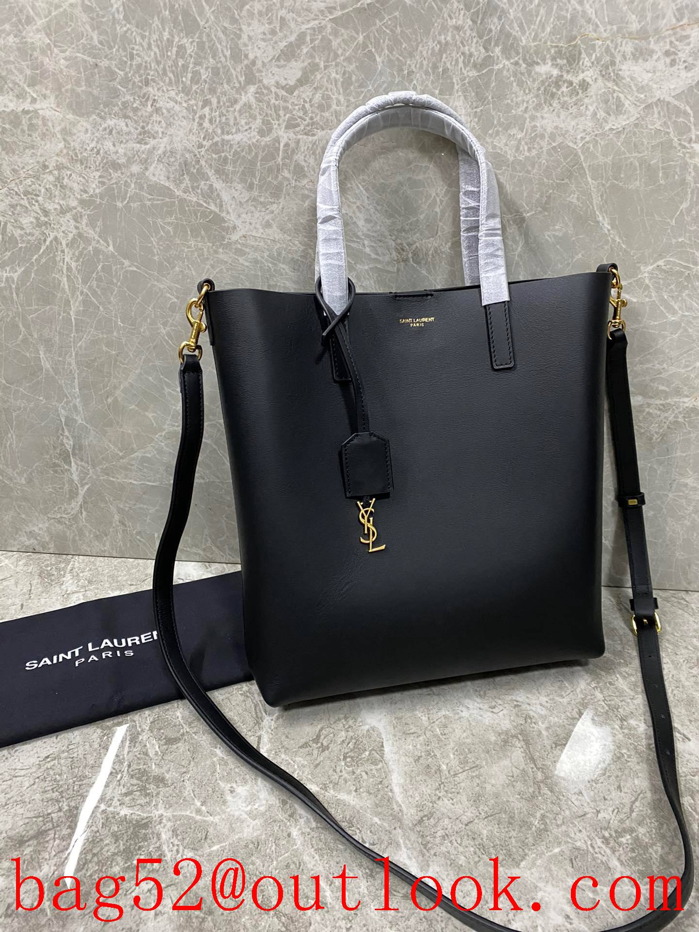 YSL Saint Laurent Real Leather Shopping Tote Bag Handbag Black 394193
