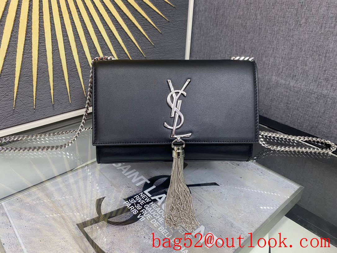 YSL Saint Laurent Kate Small Chain Bag with Tassel in Smooth Leather Silver 474366