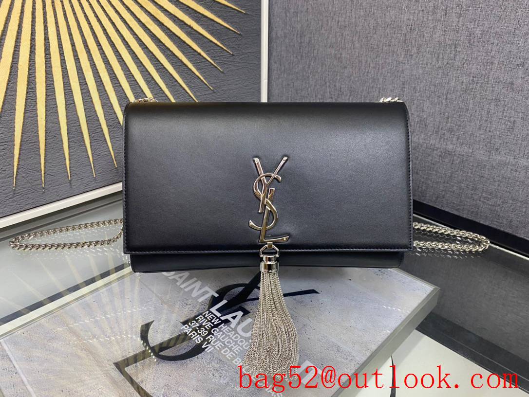 YSL Saint Laurent Kate Medium Chain Bag with Tassel in Smooth Leather Silver 354119