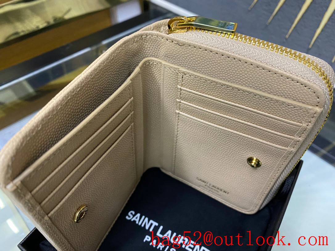 YSL Saint Laurent Leather Monogram Compact Zip Around Wallet Purse Beige 403723